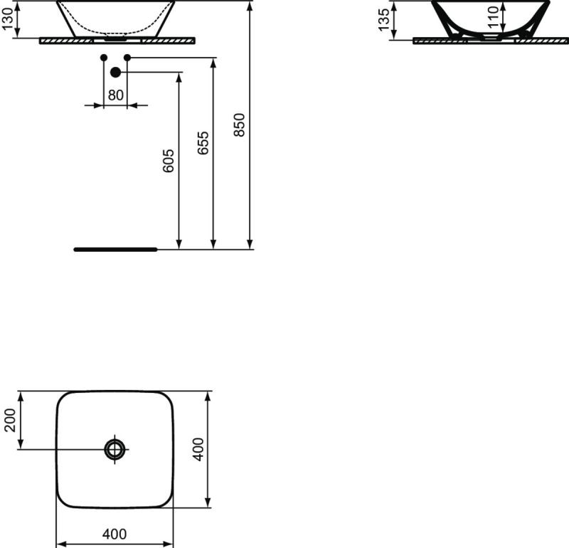 LAVOAR CONNECT AIR 40X40 CM PENTRU MONTAJ PE BLAT